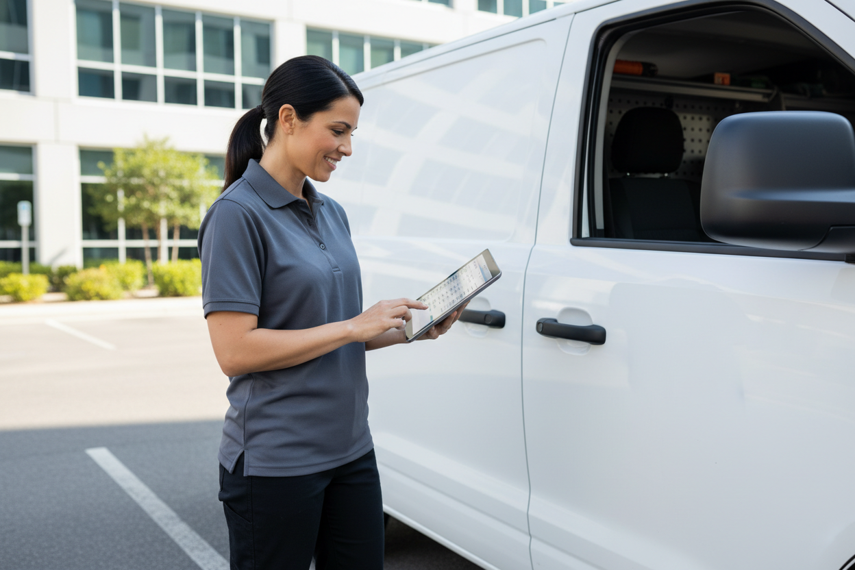 Service business owner with work van